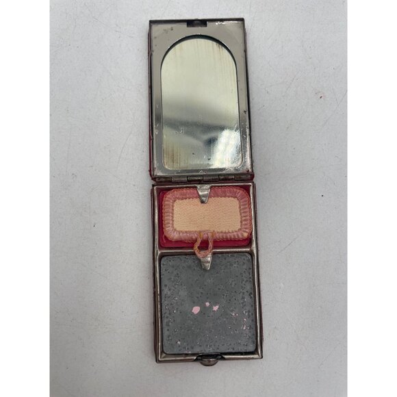 Vintage Red Mini Leather Compact With Mirror & Powder Puff In Textured Black Box - Picture 6 of 10